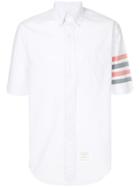 Thom Browne Short Sleeve Shirt With Woven 4-bar Stripe In White Poplin
