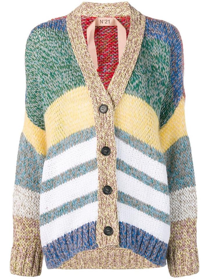 Nº21 Striped Button Cardigan - Green