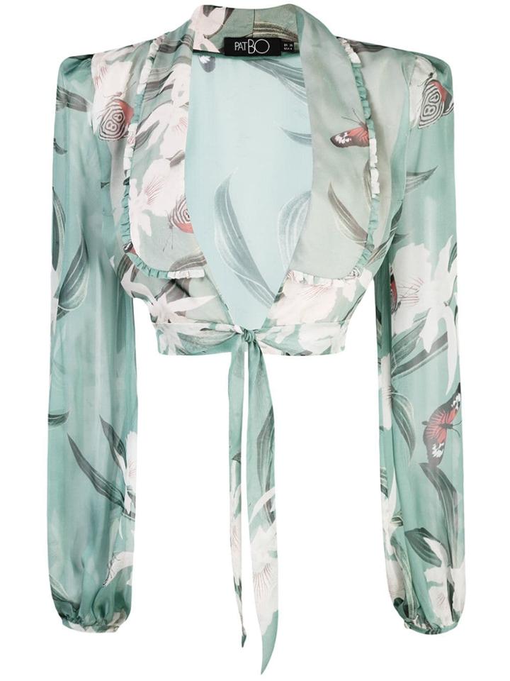 Patbo Tie Front Cropped Top - Green