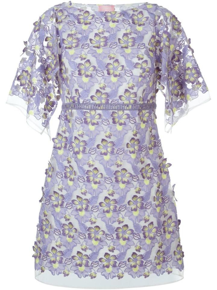 Giamba Embroidered Sheer Floral Dress - Pink