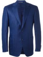 Canali Two Button Blazer, Men's, Size: 48, Blue, Silk/linen/flax/wool