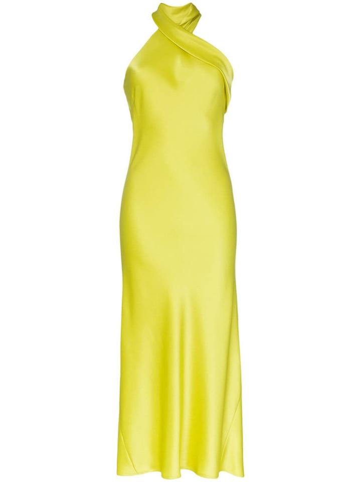 Galvan Pandora Halterneck Satin Midi Dress - Yellow