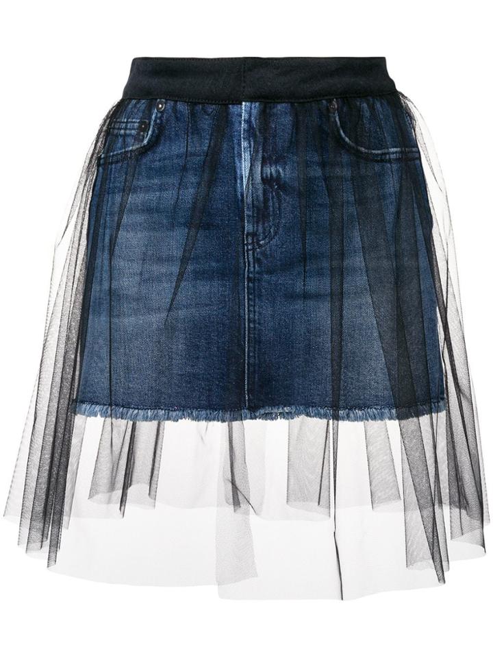 Dondup Short Denim Skirt With Tulle Cover - Blue