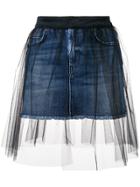 Dondup Short Denim Skirt With Tulle Cover - Blue