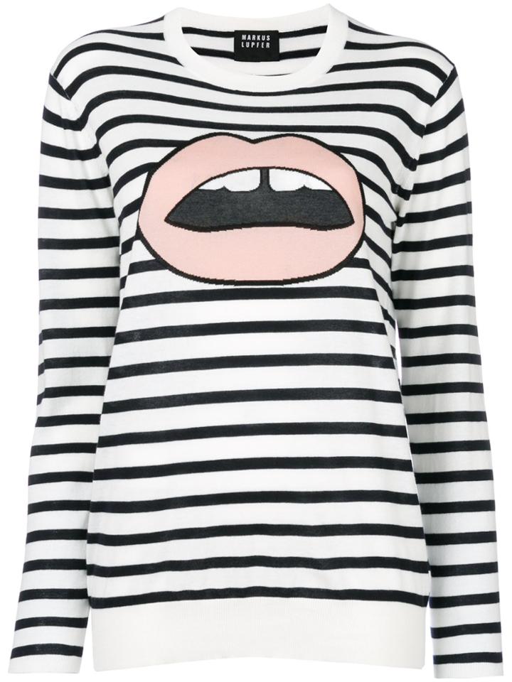 Markus Lupfer Lips Print Striped Sweater - White