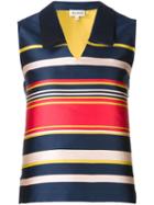 Suno Striped V-neck Top, Women's, Size: 2, Blue, Polyester