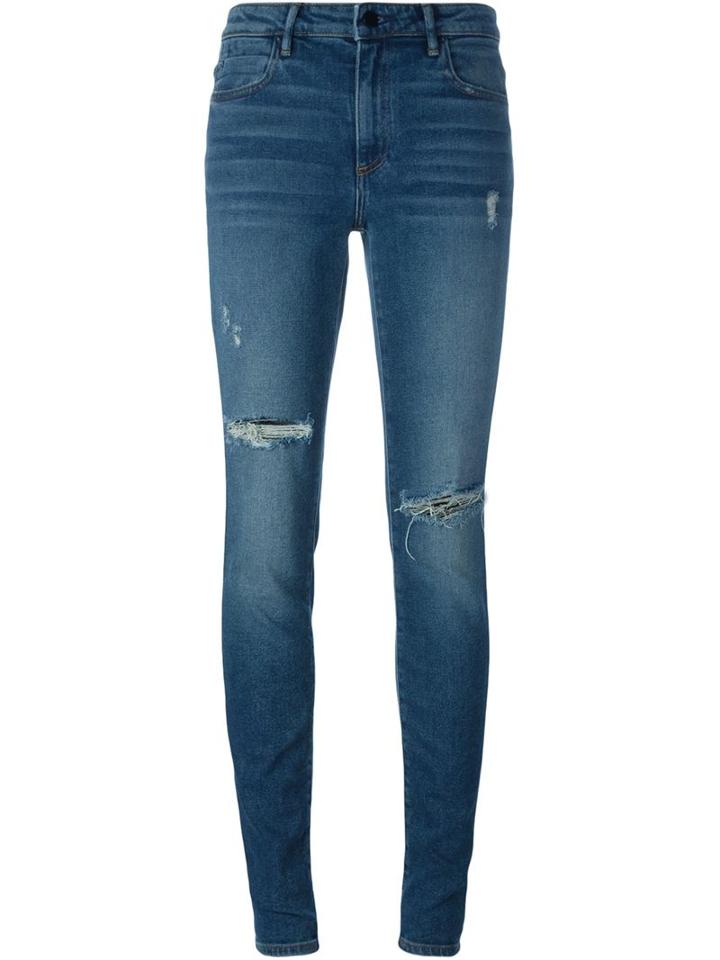 T By Alexander Wang Distressed Jeans, Women's, Size: 25, Blue, Cotton/polyester/spandex/elastane