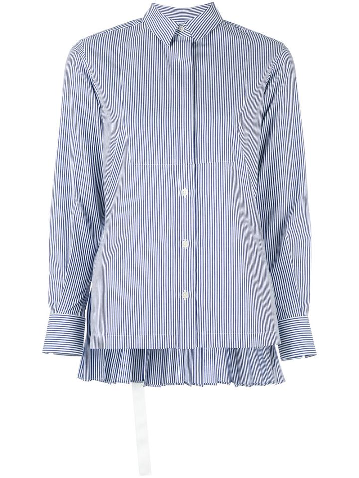 Sacai Pinstriped Pleated Shirt, Women's, Size: 2, Blue, Cotton