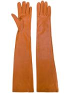 Rochas Long Gloves, Women's, Size: 7.5, Brown, Calf Leather