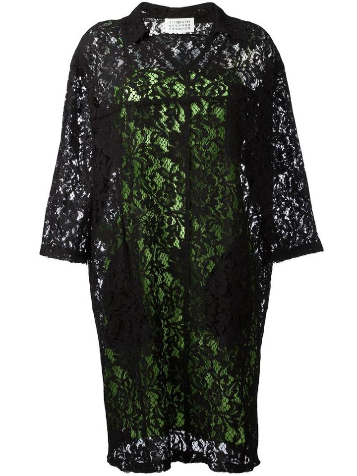 Maison Margiela Floral Lace Shift Dress, Women's, Size: 40, Black, Cotton/rayon/viscose/polyamide
