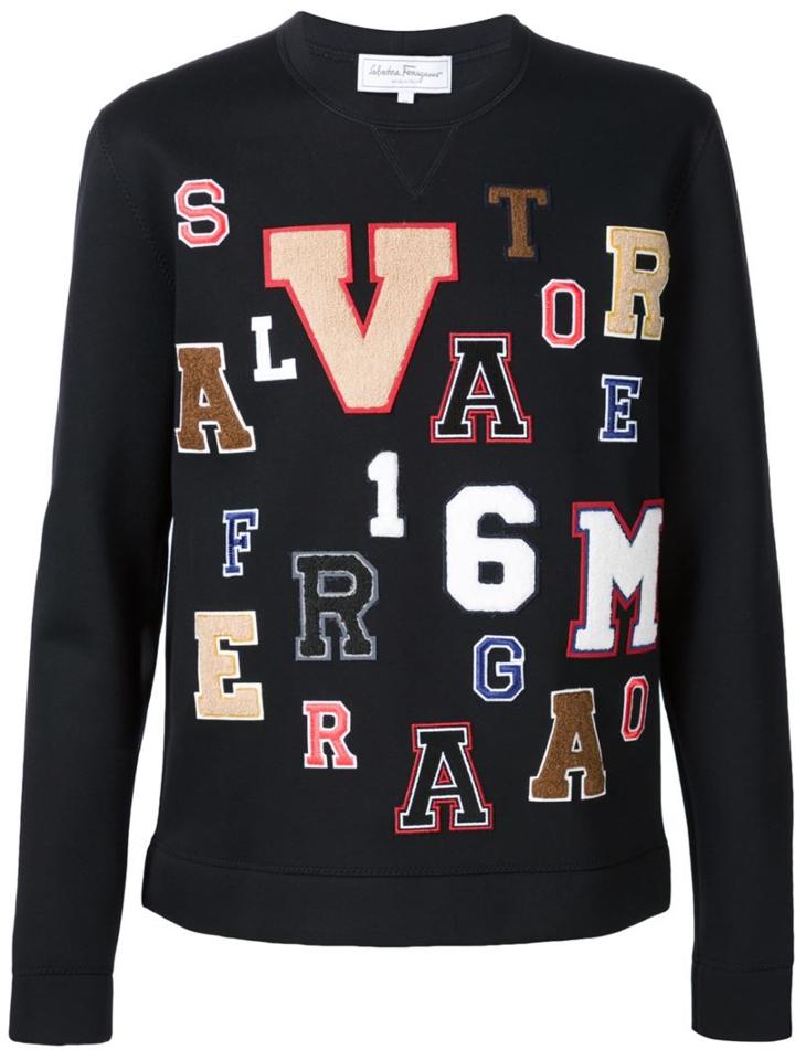 Salvatore Ferragamo Logo Letter Patch Sweatshirt, Men's, Size: Small, Black, Modal