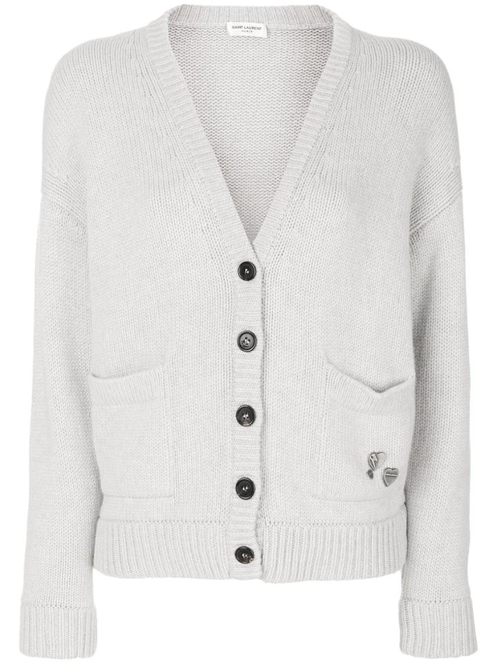 Saint Laurent Cardigan With Pins - Grey