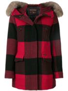 Woolrich Checked Fur-trimmed Hooded Coat - Red