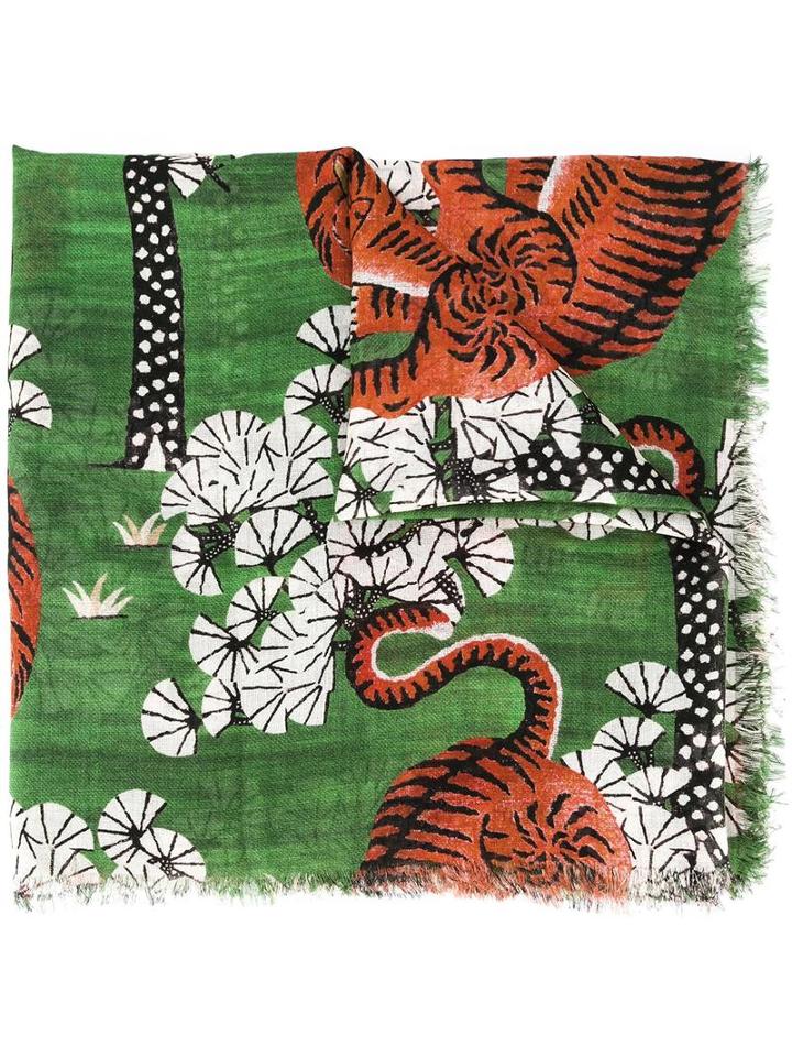 Gucci Bengal Print Scarf, Green, Silk/modal