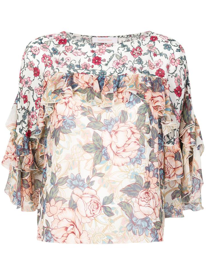 See By Chloé - Ruffled Floral Top - Women - Viscose - 42, Viscose