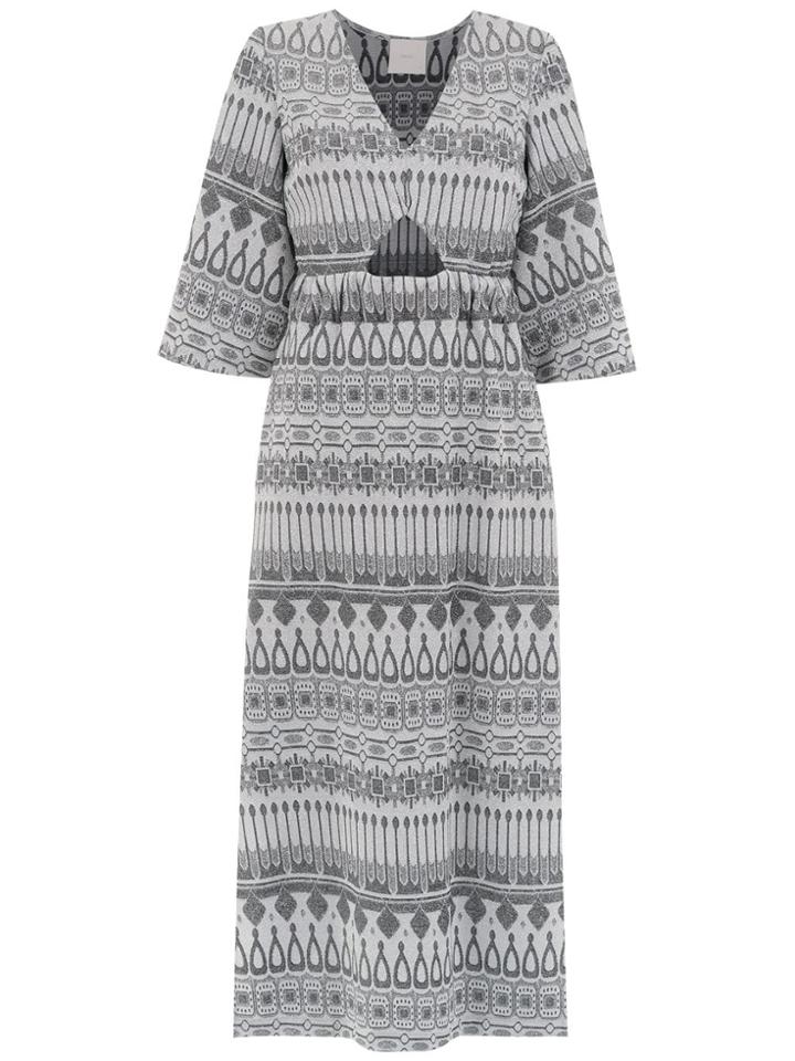 Framed Printed Long Dress - Silver
