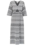 Framed Printed Long Dress - Silver