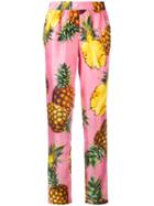 Dolce & Gabbana Pineapple Print Trousers, Women's, Size: 44, Pink/purple, Silk