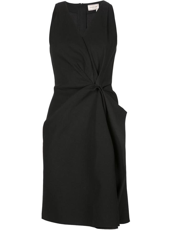 Lanvin V-neck Dress, Women's, Size: 40, Black, Linen/flax/cotton/viscose/spandex/elastane