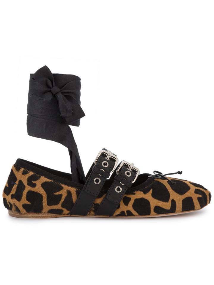 Miu Miu Giraffe Pony Double Buckle Ballerina Flats - Nude & Neutrals