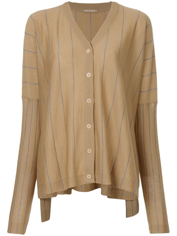 Nehera Pinstriped Drop Shoulder Cardigan - Brown