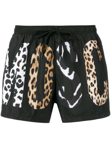 Moschino Leopard Print Logo Swim Shorts - Black