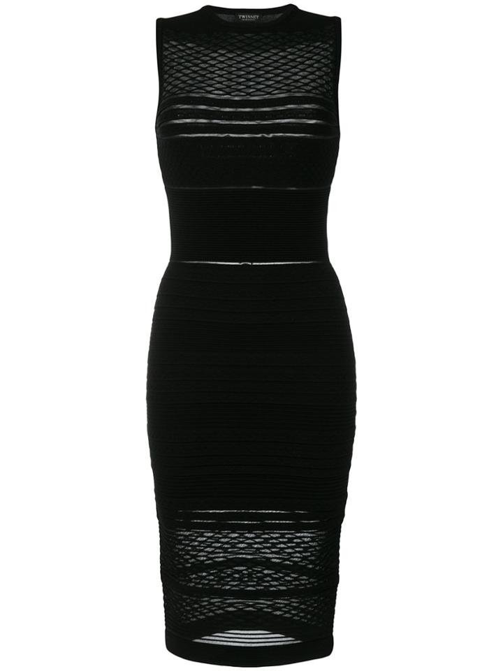Twin-set Embroidered Fitted Midi Dress - Black