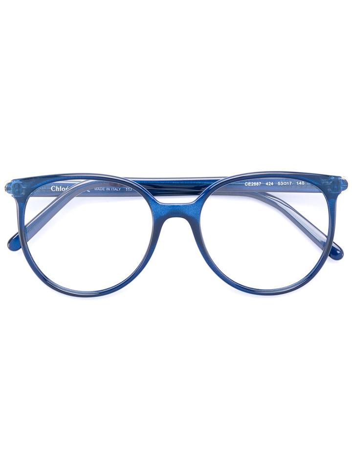 Chloe Eyewear - Round Acetate Glasses - Women - Acetate - 53, Blue, Acetate