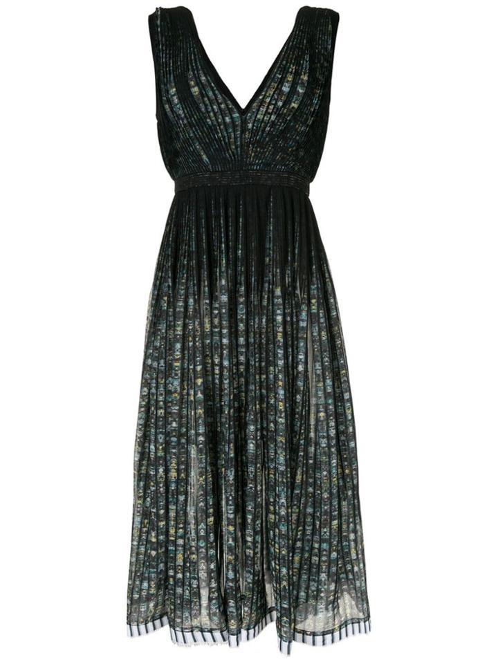 No21 Printed Pleated Midi Dress - Black