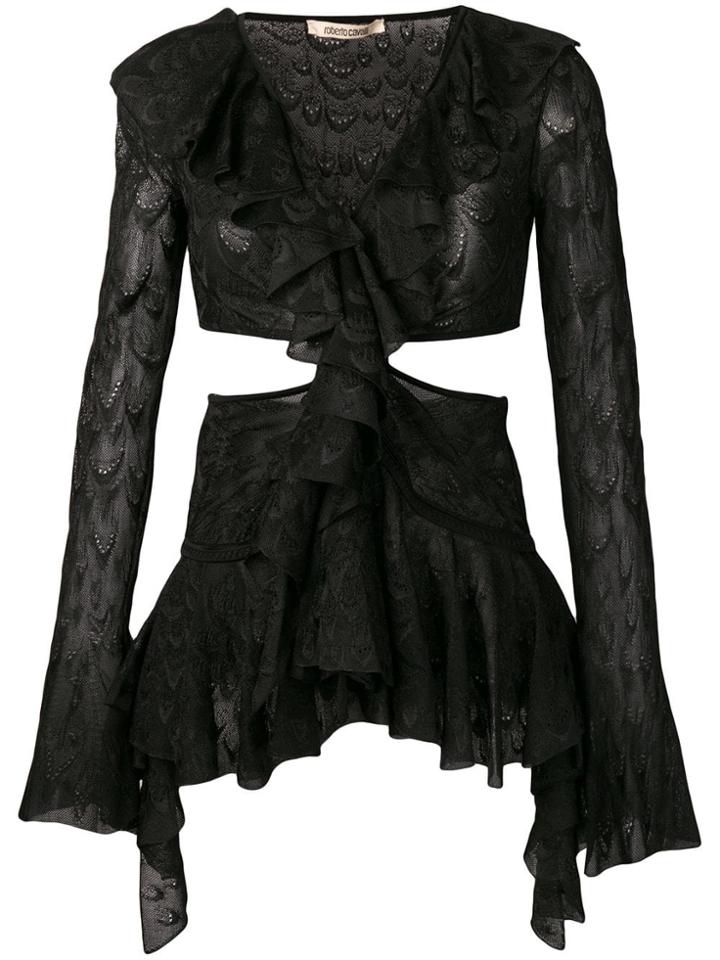 Roberto Cavalli Cut Out Bell Sleeved Top - Black