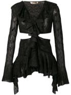 Roberto Cavalli Cut Out Bell Sleeved Top - Black