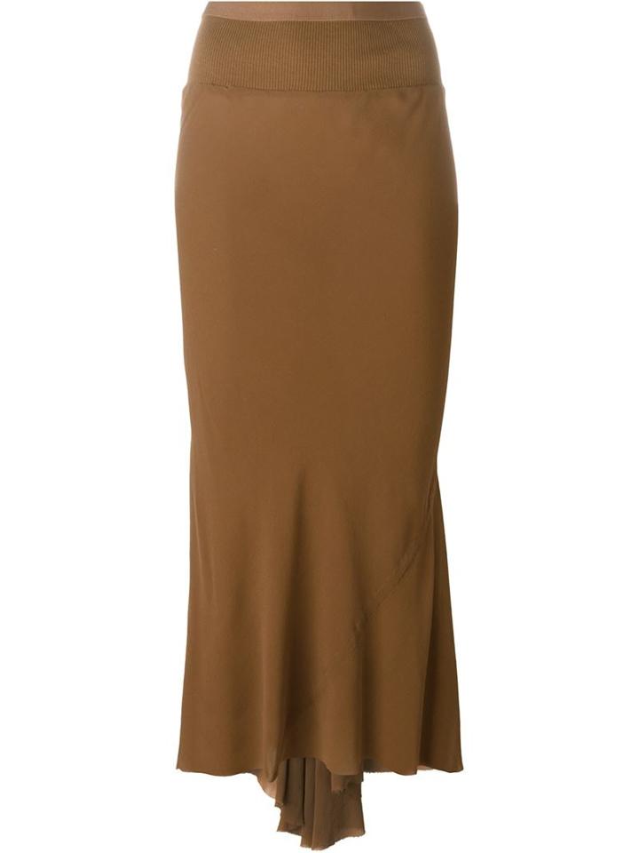 Rick Owens Draped Midi Skirt, Women's, Size: 40, Brown, Silk/cotton/nylon/viscose