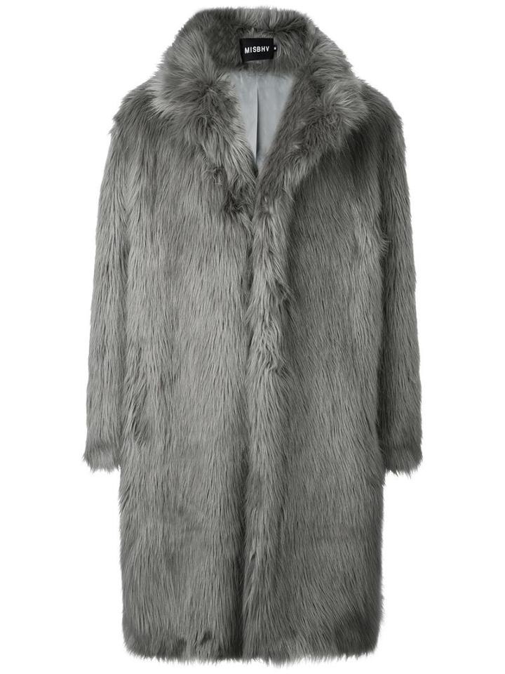 Misbhv Fur Effect Coat, Men's, Size: Small, Grey, Polyamide/polyester/acetate/viscose