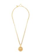 Chanel Pre-owned Tweed Textured Cc Pendant Necklace - Gold