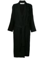 Isabel Benenato - Fringed Shoulder Detail Coat - Women - Linen/flax - 46, Black, Linen/flax