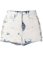 Balmain Bleached Lace-up Denim Shorts, Women's, Size: 36, Blue, Cotton/spandex/elastane