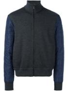Moncler Gamme Bleu Textured Sleeve Bomber Jacket, Men's, Size: Small, Grey, Cotton/polyamide/wool