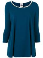 Twin-set - Pearl Embellished T-shirt - Women - Cotton/spandex/elastane - L, Blue, Cotton/spandex/elastane