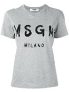 Msgm - Logo Print T-shirt - Women - Cotton - Xs, Grey, Cotton