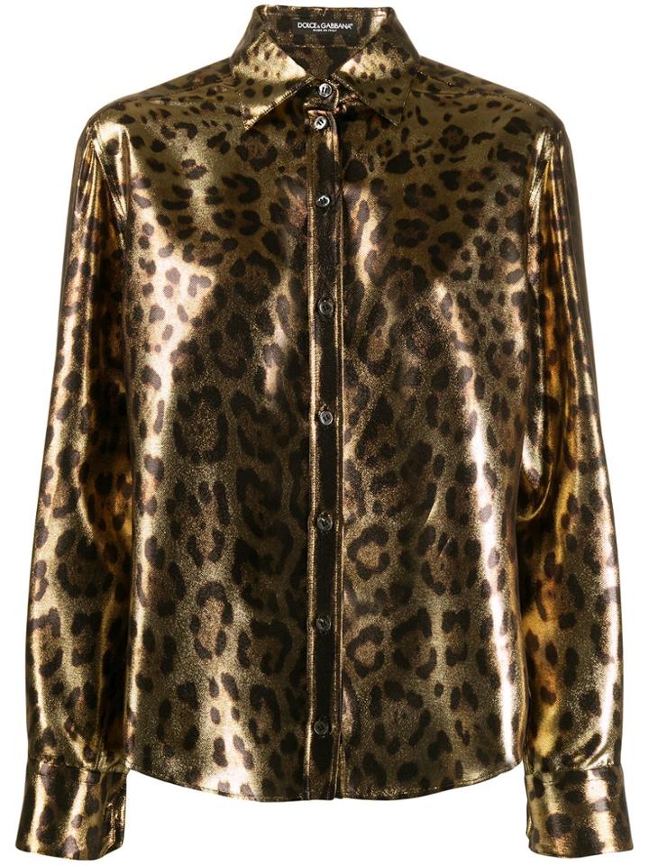 Dolce & Gabbana Metallic Leopard Print Shirt - Gold