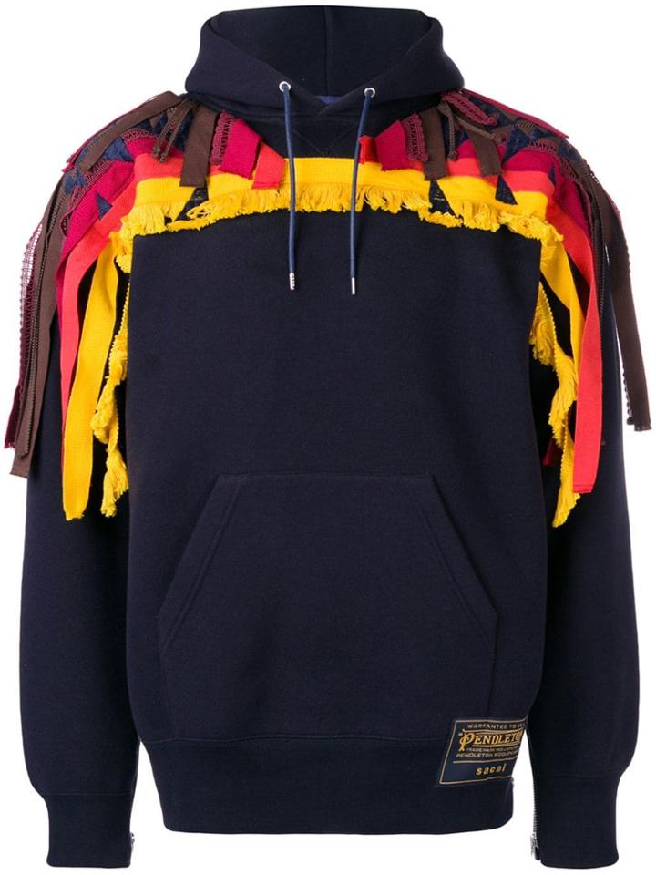 Sacai Shredded Fabric Hoodie - Blue