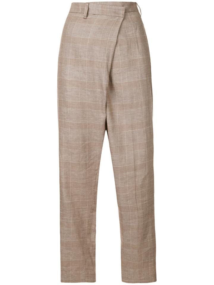 Toga Pulla Checkered Wrap Front Straight Leg Trousers - Brown