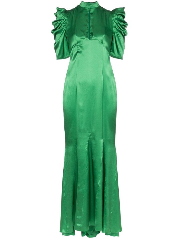 De La Vali Audrey Keyhole Sculpted Short-sleeved Silk Maxi Dress -