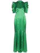De La Vali Audrey Keyhole Sculpted Short-sleeved Silk Maxi Dress -