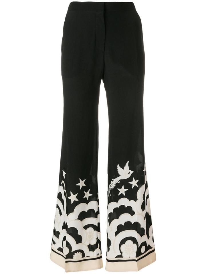 Valentino Contrast Print Wide-leg Trousers - Black