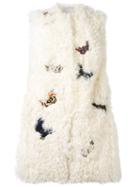 Valentino - Butterfly Embroidered Gilet - Women - Silk/cotton/polyester/lamb Fur - 42, Nude/neutrals, Silk/cotton/polyester/lamb Fur