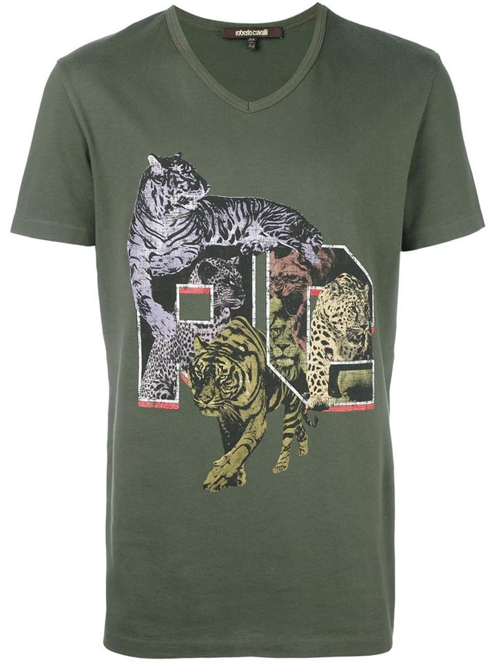 Roberto Cavalli 'wild Cats' T-shirt, Men's, Size: Medium, Green, Cotton