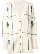 Marco De Vincenzo Pixelated Floral Intarsia Cardigan - Nude & Neutrals