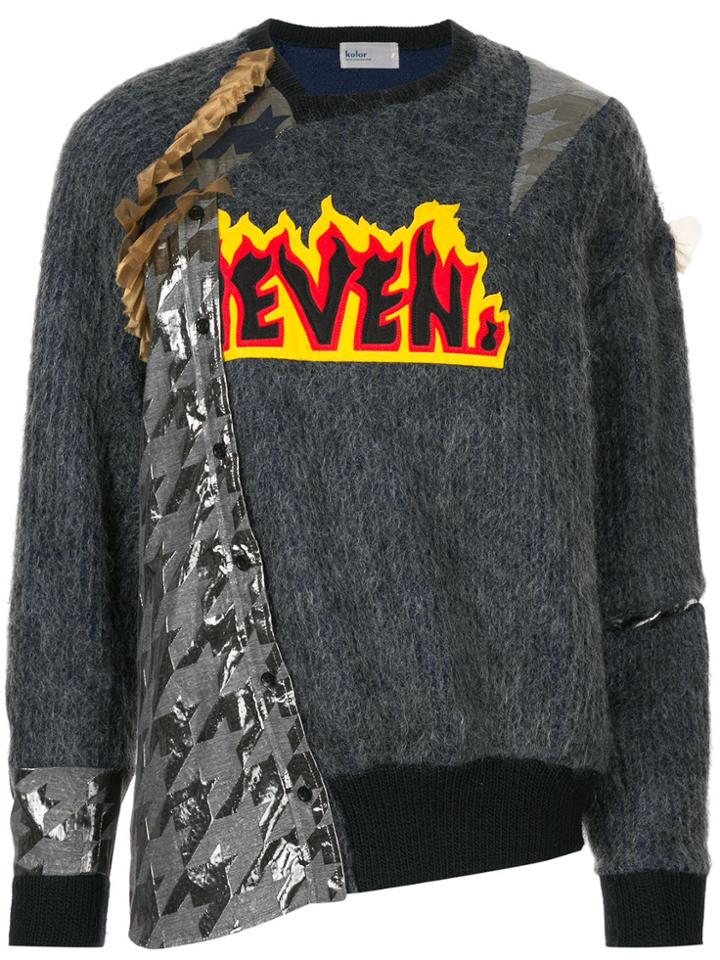 Kolor Embroidered Patchwork Sweater - Grey