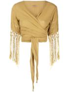 Caravana Wrap Top With Fringe Sleeves - Yellow